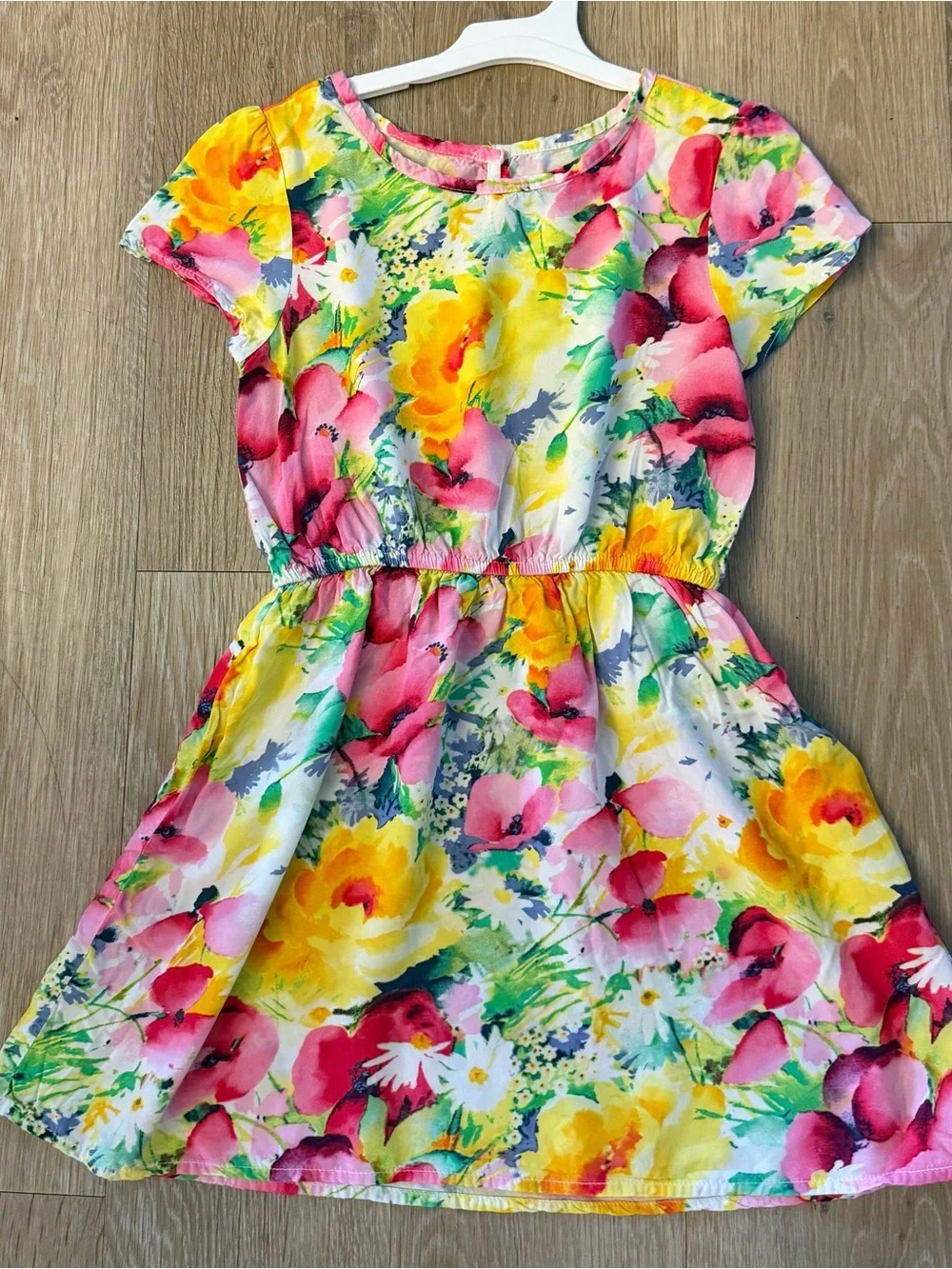 GAP Girl's Size Small (6-7) Bright Yellow & Pink Short Sleeve Rayon Dress